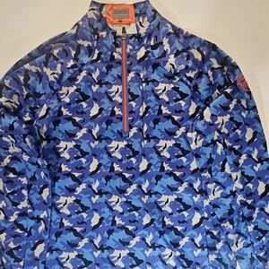 FENNEC 1/4 Zip Pullover Windbreaker Mens Medium Blue Camo Lightweight Outdoor
